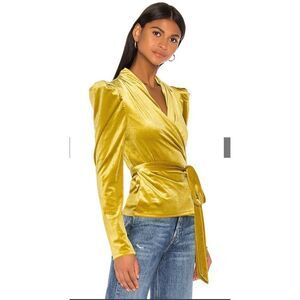 LPA Brielle Velvet Mustard Wrap Style Balletcore V-neck Top XS